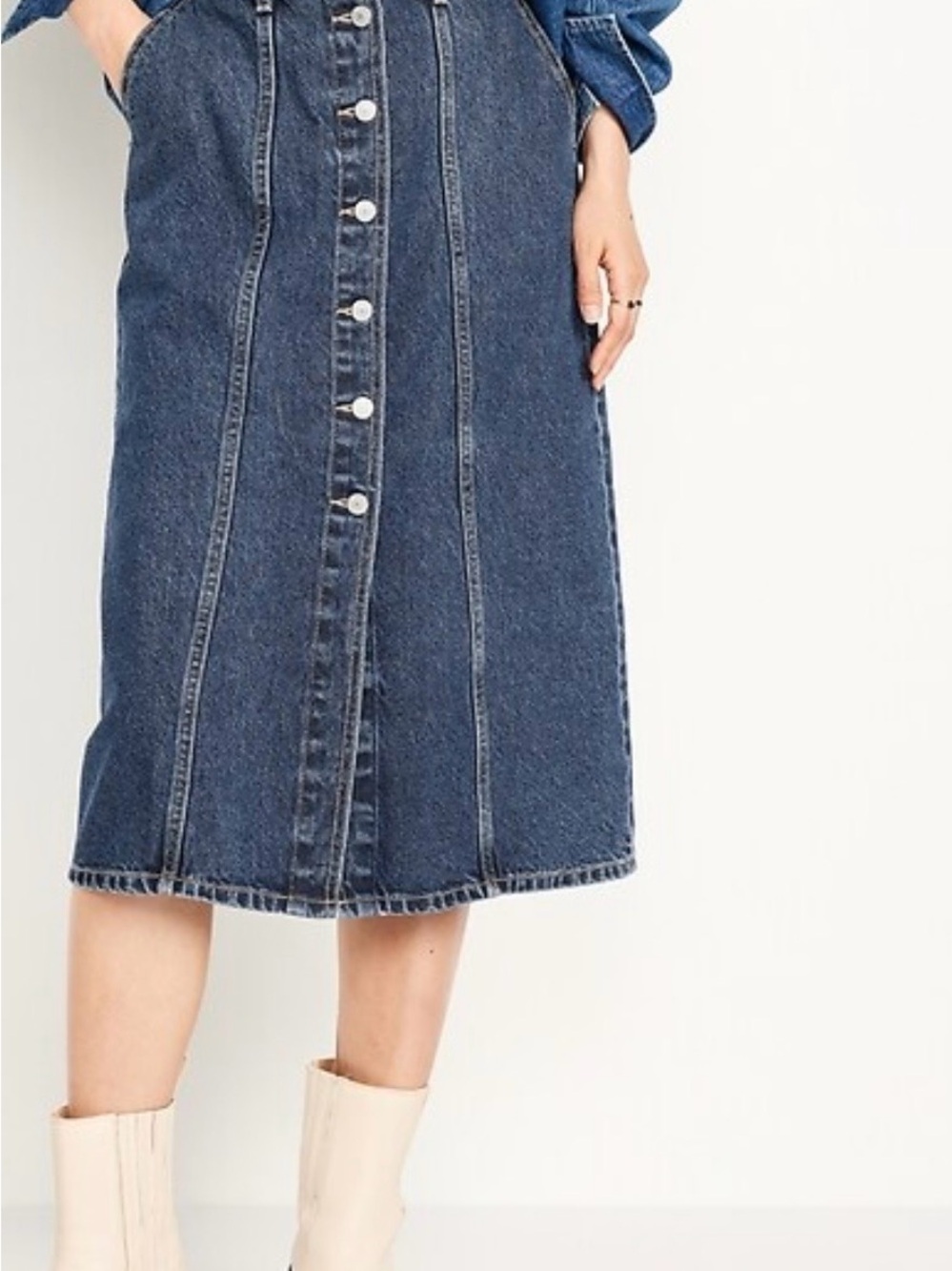 Old Navy Button-Front Denim Midi Skirt - Dark Blue